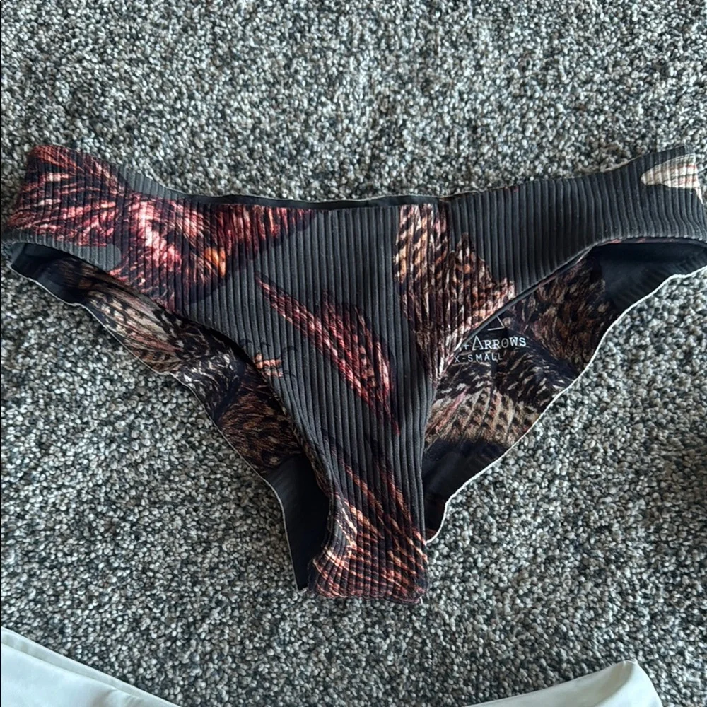 Boys + Arrows Ribbed Bikini Bottom in Black with Brown and Rust Print
